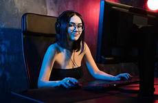 gamer girl cute beautiful portrait playing game video geek professional women stock casual online who men ask not