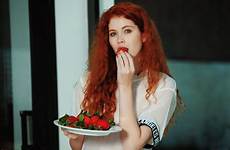 romanova heidi sex redhead women strawberries blouse eating wallpaper plants eyes garden hair long green wallhere