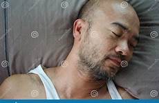 sleeping bald beard japanese man pillow portrait grey preview