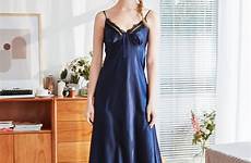 nightgown silk blue satin lingerie long sexy women navy nightgowns strap spaghetti nightdress nighties intimate female night gown alibaba underwear