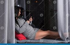 brunette pregnant knitted sits woman dress beautiful preview