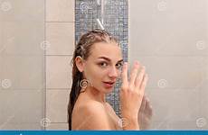 taking shower woman young beautiful stock