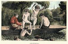 skinny dipping clip boys swimming victorian river 1880 vector illustration clipground