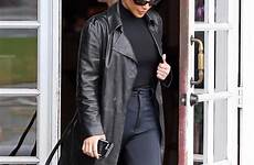 kardashian kim spotted trench coat angeles leather los