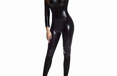 jumpsuit latex tight skin catsuit sexy zipper shiny leather wetlook front zentai faux elastic smooth slim clubwear