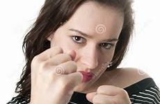 fist woman fighting fists young her aggressive two boxing stock female lipstick lips clench dreamstime
