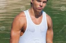 naked young muscle guy pond sexy soggy standing stock outdoors preview beautiful