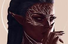 dark elves elfe dahlia elfa cheveux maquillage kalender rituele occulte tatouages bleus blancs fantastique fantaisie diosa ixchel visage negras fantastiques