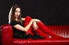 pantyhose woman couch fashion red stocking stock luxury
