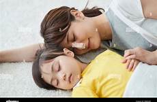 japanese sleeping mother kid alamy