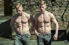 chested bare twin muscular