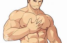 muscle gay zephleit guy resident deviantart redfield drawing anime bara bulky man professor character swim coach josman kukui naked comics