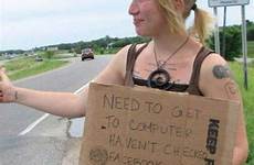 homeless funny signs sign hitchhiker really bum cardboard her needs people check most funniest girl bizarre replies computer ranker lady