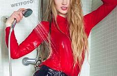 wetlook clothed fully shower wetfoto takes girl caption basic kit haired swims