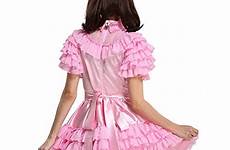 sissy maid dress lockable pink satin costume crossdresser puffy crossdress