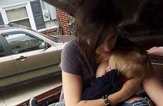 truck breastfeeding fixing engine mom while popsugar inside old son auto