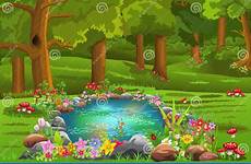 pond forest middle surrounded flowers preview