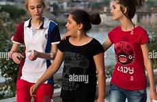 turkish girls modern teenage turkey strolling amasya riverside alamy park shopping cart