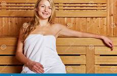 sauna blonde woman sitting stock royalty dreamstime attractive smiling