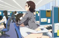 sex office skirt gif chair under table short cunnilingus girls bottomless computer sitting lady animated glasses clothed mushiro head lift