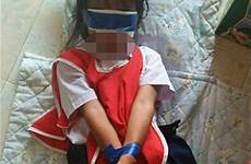 blindfolded diikat handcuffed penjelasan ditutup gadis matanya geram gurunya bikin shocked punishment