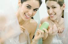 taking women showers two soap young other stock bar handing alamy