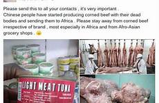 beef corned flesh zambia umana chinois tinned denies producing presunta macinata humaine vendue africains corpse aboagye akosua