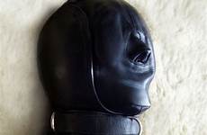 leather bondage bdsm hood deprivation suit male slave fetish mask sensory sklave maso sensorielle hoods isolation strict captive