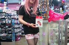 sissy chastity shopping public gina transvestite device femme ultra