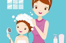 hair washing mother clipart daughter vector bathroom clipground