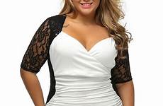 plus dress lace size sexy 3x bodycon clothing sheer clubwear dresses ruched white sleeves 5x women mini model choose board