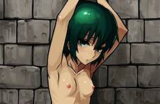 bondage tied arms hair flat nude short bdsm chested hands green chest wall tomboy bound armpits female breasts small kino