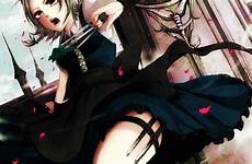 knife girl anime throwing wallpaper pc desktop dark dress green background