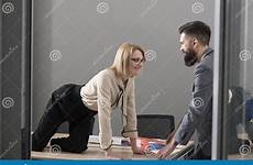 secretary office boss man romance seduce businesswoman look businessman bearded desktop concept under woman dreamstime sexy sexual flirt work domination