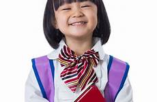 student girl school chinese little asian bag books cute happy stock preview portrait