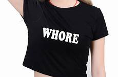 top crop shirt tee women funny sexy ladies shirts whore cropped slim letters short summer print hipster tumblr