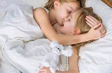 sisters little bed two hugging cute girl dreamstime stock preview