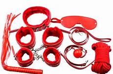 whip bondage ball kit set handcuffs red pcs collar rope neck mask larger