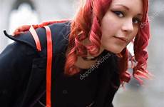 redhead goth girl flirty stock depositphotos