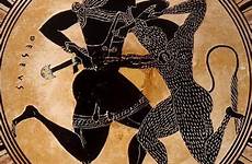 minotaur theseus greek vase mythology minotauros ancient painting kylix t34 figure museum bull athenian roman greece pottery arte man depiction