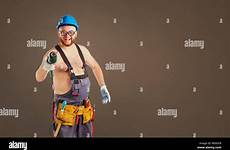 fat man hat builder drill funny hard text background stock alamy