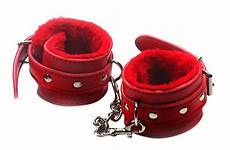 cuffs sex restraints red bondage wrist sets handcuffs lined fur toy slave ankle hand plush adjustable pu leather bracelets costumes