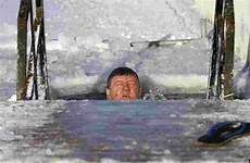 dip takes water january icy man minsk belarus jan