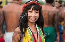 brazil brazilian indigenous woman palmas 22nd oct women native amazon american girl alamy red stock games feather