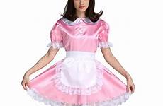 sissy dress maid pink forced cosplay costume satin girl crossdressing fem uniform lockable mouse zoom over