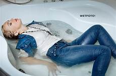 socks jeans wet bath wetlook girl shoes clothed blonde shirt bathroom fully sexy