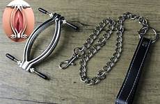 clamp labia pussy leash stainless