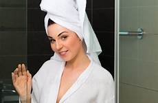 bathrobe woman bathroom young hotel shower preview