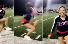 cheerleader viral gravity stunt manvel defy cheerleaders cheerleading speechless defies impossible invisible olivar
