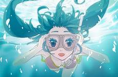 miku hatsune nadar snorkel buceo vocaloid donna bajo kvinna animata goggles tecknad gezeichnete konachan subacqueo nuoto maschera gafas ouo quiero